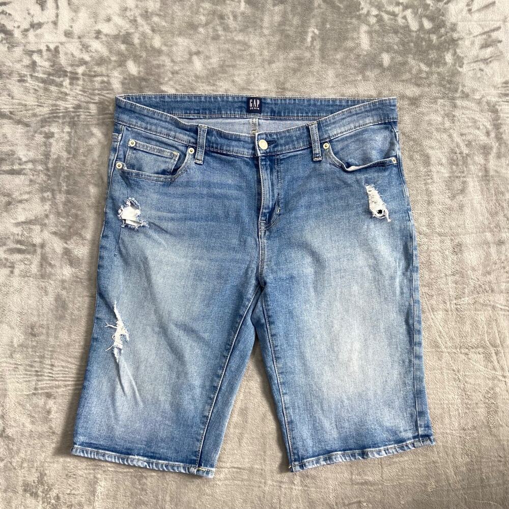 Gap Bermuda Denim Shorts‎ Men's Size 31 Blue Jorts Distressed Longer 11" - Picture 1 of 9